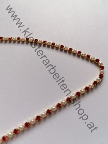 Straßkette rot mit Perlen